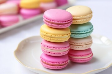 Fototapeta premium surreal colored macarons stacked on a clear white plate