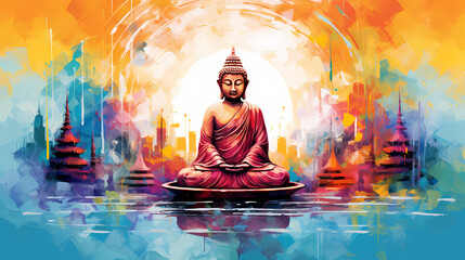 buddha statue in the lotus position painting