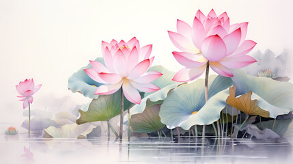 pink lotus in painting watercolor
