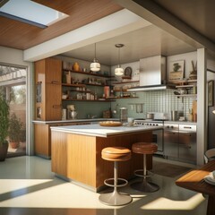 Fototapeta premium Kitchen interior design in Mid-Century Modern style