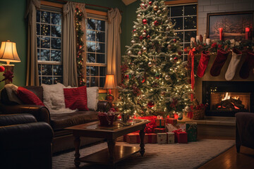 Fototapeta na wymiar decorated their home with an array of twinkling lights and ornaments, turning it into a winter wonderland for the holidays.