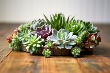 a succulent cluster on a hardwood table