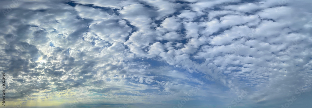 Wall mural panoramic sky background with white clouds, season heaven