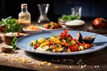 deconstructed ratatouille with vegetables and sauce