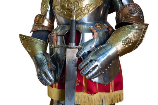 Armadura medieval aislada sobre fondo transparente. Antigüedades y coleccionismo.