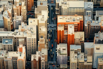 Overhead view of urban downtown. Imaginative representation. Generative AI