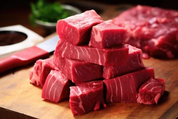 Fotobehang cuts of halal beef on a butchers block © Alfazet Chronicles