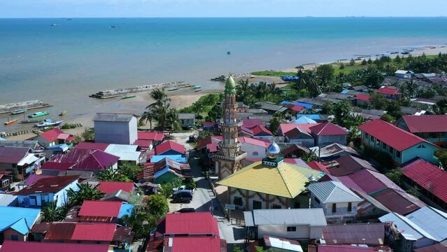 Mesjid An Nur Mosque Minaret Tower in Manggar Subdistrict In Balikpapan, Indonesia. - aerial