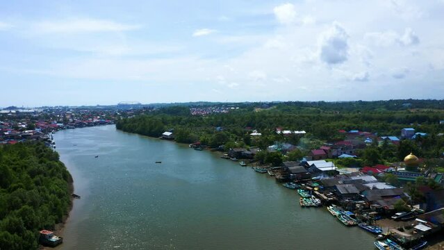Aerial View Of River In Manggar, Balikpapan, Indonesia. 