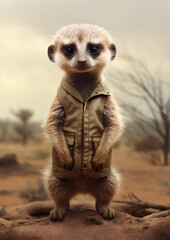 Fototapeta premium Small nature wild mammal meerkat cute suricate desert fur suricata brown wildlife animal