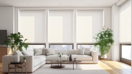 Roller blinds positioned within the indoor space - obrazy, fototapety, plakaty