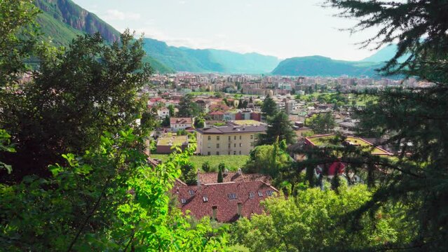View of Bozen - Bolzano from above towards the south, South Tyrol, Italy