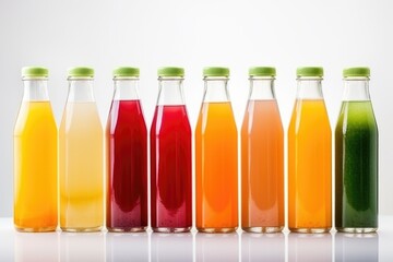 fruit and vegetable juice bottles standing in a row