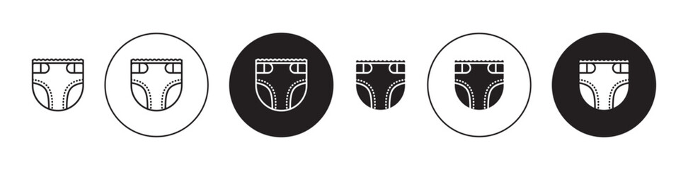 diaper icon set. baby nappy vector symbol. absorbent underwear sign in black filled and outlined style.