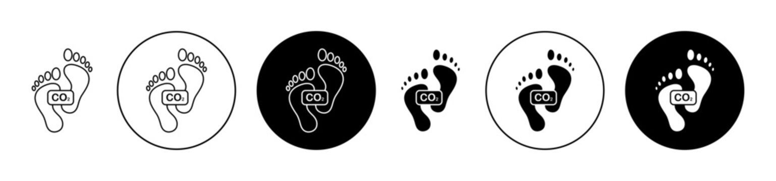 Carbon footprint icon set. reduce co2 vector symbol in black filled and outlined style.