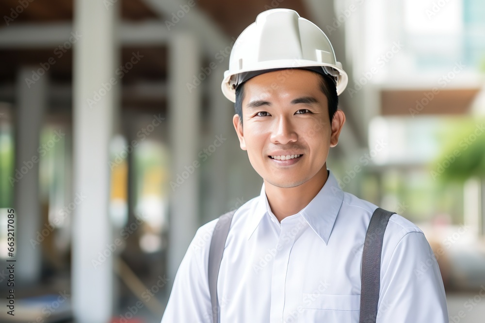 Poster an engineer looking forward in a protective helmet