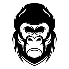 Gorilla Head Vector logo design black and white template vector illustration