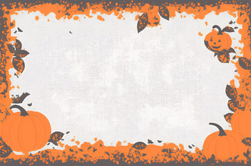 Halloween frame with with pumpkins jack o lantern, bat, empty board print template, Happy halloween card