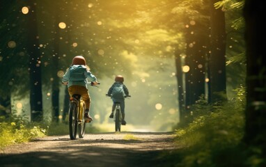Bicycling Kids Along Scenic Path