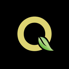 A simple and modern Q letter logo combined with leaf elements. The appearance is very minimalist, simple, elegant. Q Letter Logo
