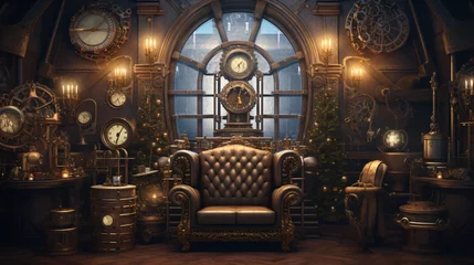 Fotobehang Steampunk christmas room with lights © Little