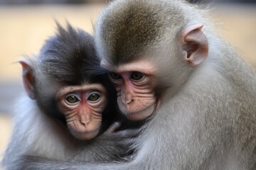 monkey gently consoling another monkey