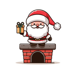 HOLIDAY CHRISTMAS, MARRY CHRISTMAS / Chimney Santa Claus - Cute and Fabulous Hipster Santa Claus Sticker Collection, Illustrated Vector Style, Isolated on a Transparent Background png (Generative Ai)