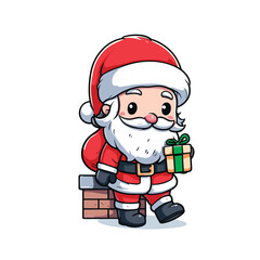HOLIDAY CHRISTMAS, MARRY CHRISTMAS / Chimney Santa Claus - Cute and Fabulous Hipster Santa Claus Sticker Collection, Illustrated Vector Style, Isolated on a Transparent Background png (Generative Ai)