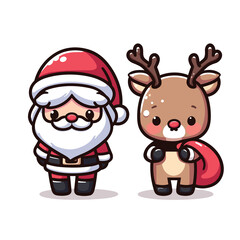 HOLIDAY CHRISTMAS, MARRY CHRISTMAS / Chimney Santa Claus - Cute and Fabulous Hipster Santa Claus Sticker Collection, Illustrated Vector Style, Isolated on a Transparent Background png (Generative Ai)