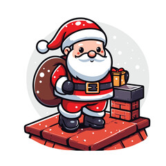 HOLIDAY CHRISTMAS, MARRY CHRISTMAS / Chimney Santa Claus - Cute and Fabulous Hipster Santa Claus Sticker Collection, Illustrated Vector Style, Isolated on a Transparent Background png (Generative Ai)
