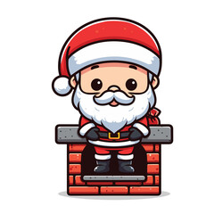HOLIDAY CHRISTMAS, MARRY CHRISTMAS / Chimney Santa Claus - Cute and Fabulous Hipster Santa Claus Sticker Collection, Illustrated Vector Style, Isolated on a Transparent Background png (Generative Ai)