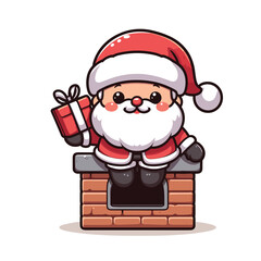 HOLIDAY CHRISTMAS, MARRY CHRISTMAS / Chimney Santa Claus - Cute and Fabulous Hipster Santa Claus Sticker Collection, Illustrated Vector Style, Isolated on a Transparent Background png (Generative Ai)