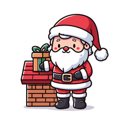 HOLIDAY CHRISTMAS, MARRY CHRISTMAS / Chimney Santa Claus - Cute and Fabulous Hipster Santa Claus Sticker Collection, Illustrated Vector Style, Isolated on a Transparent Background png (Generative Ai)