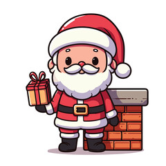 HOLIDAY CHRISTMAS, MARRY CHRISTMAS / Chimney Santa Claus - Cute and Fabulous Hipster Santa Claus Sticker Collection, Illustrated Vector Style, Isolated on a Transparent Background png (Generative Ai)