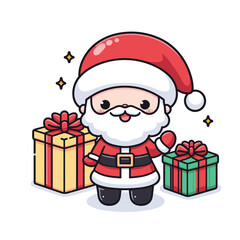 HOLIDAY CHRISTMAS, MARRY CHRISTMAS / Chimney Santa Claus - Cute and Fabulous Hipster Santa Claus Sticker Collection, Illustrated Vector Style, Isolated on a Transparent Background png (Generative Ai)