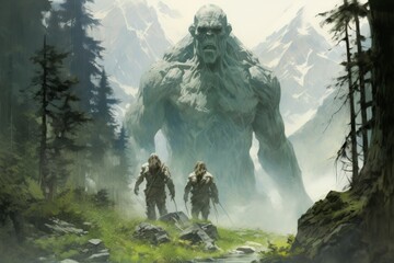 Gargantuan giants roaming the mountains - Generative AI