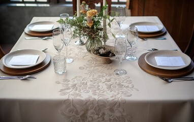 Linen Tablecloth with Intricate Embroidery