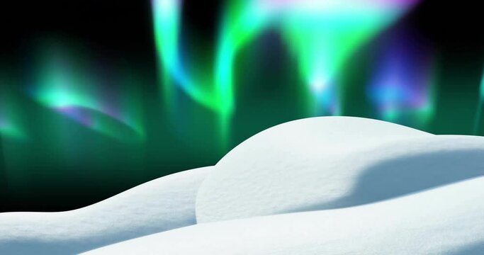 Animation of aurora borealis in christmas winter scenery background