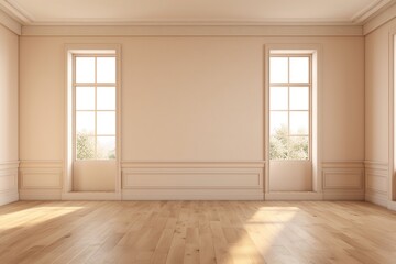 Obraz premium Empty Room with Beige Walls, Windows, and Floor