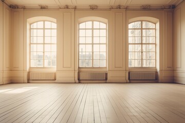 Empty Room with Beige Walls, Windows, and Floor