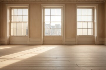 Fototapeta na wymiar Empty Room with Beige Walls, Windows, and Floor