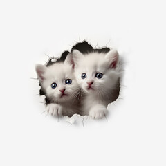 3D A kitten pokes its head out of a smooth wall.