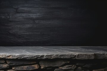 Empty Top of Natural Stone Table and Black Wall Background - High Quality Photo - obrazy, fototapety, plakaty
