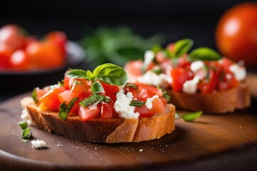 detailed view of bruschetta with ricotta and a sprinkle of sea salt