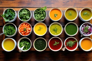 seven-day detox soup plan arranged neatly on a wooden table