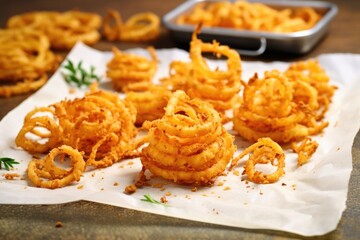 curly fries resting on baking paper