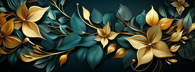 Green and Gold Leaves - Wide Format