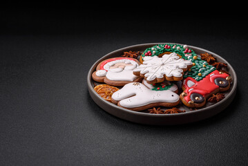 Fresh delicious baked christmas or new year gingerbread cookies