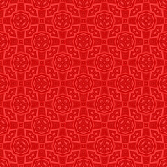 Seamless pattern with symmetric ornament. Red colors geometric figures abstract background. Ethnic and tribal motifs.