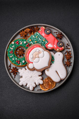 Fresh delicious baked christmas or new year gingerbread cookies